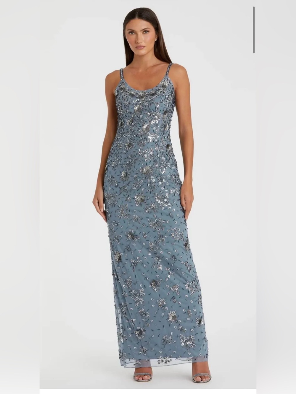 NWT!! MAC DUGGAL Blue Floral Embellished Scoop Neck Evening Gown Size 0